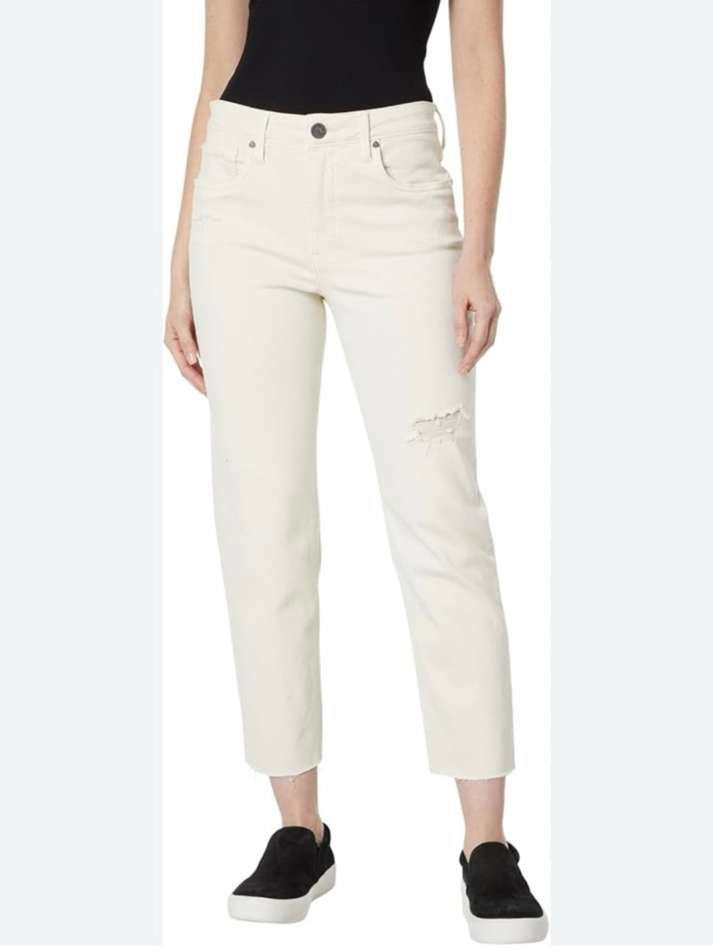Kut from the Kloth Rachael High Rise Ecru White Cropped Raw Hem Jeans Size 14L